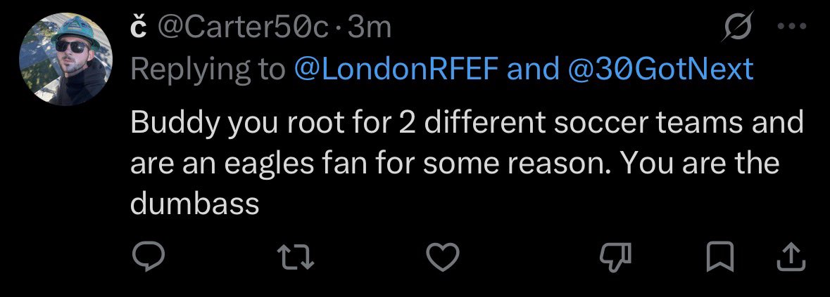 LondonRFEF's tweet photo. @Carter50c @30GotNext Also I root for my local club and my national team you fucking retard. Learn how shit works 🤡 https://t.co/AfjiPlg3Dw