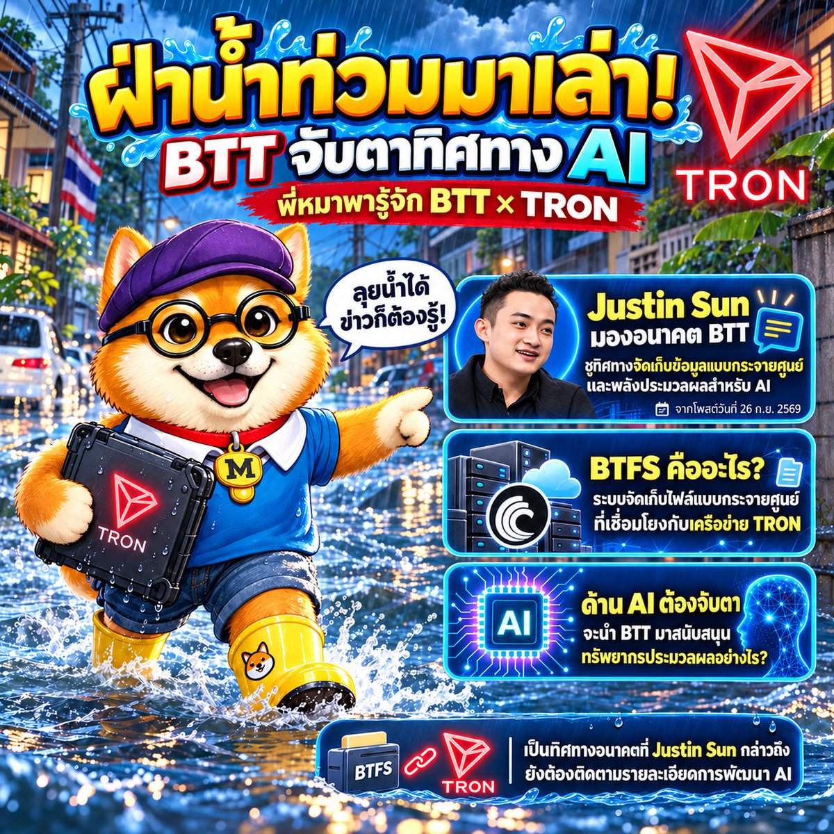 MKrub8's tweet photo. พี่หมาฝ่า #น้ำท่วม มาเล่า
ชวนจับตา BTT เมื่อ Justin Sun พูดถึงอนาคตด้านการจัดเก็บข้อมูลและ AI 🔴

ลูกพี่ @justinsuntron ระบุในโพสต์ว่า ทิศทางหลักในอนาคตของ BTT คือการจัดเก็บข้อมูลแบบกระจายศูนย์ และพลังประมวลผลสำหรับ AI ซึ่งเป็นมุมที่น่าติดตามต่อจากบทบาทเดิมของ BitTorrent ด้านการแบ่งปันไฟล์

ฝั่งการจัดเก็บข้อมูลมี BTFS หรือ BitTorrent File System เป็นพื้นฐานอยู่แล้ว 
โดยเป็นระบบที่กระจายการเก็บไฟล์ไปยังหลายโหนด และมีความเชื่อมโยงกับเครือข่าย TRON 🌐

ส่วนด้าน AI ประเด็นที่ต้องติดตามคือ จะนำ BTT มาใช้สนับสนุนทรัพยากรประมวลผลอย่างไร และจะพัฒนาเป็นบริการที่ใช้งานจริงในรูปแบบไหน เพราะข้อความนี้เป็นการบอกทิศทางอนาคต ยังไม่ได้ให้รายละเอียดการเปิดบริการ AI

สำหรับคนติดตาม tron:native ความเคลื่อนไหวนี้จึงเป็นอีกเรื่องที่ควรดูต่อ ว่าเทคโนโลยีฝั่ง BitTorrent จะช่วยขยายการใช้งานในระบบนิเวศไปด้านข้อมูลและ AI ได้มากแค่ไหน

🐾 พี่หมามองว่า สิ่งที่น่าจับตาต่อจากคำประกาศ คือรายละเอียดการพัฒนาและการใช้งานจริงครับ

@trondao @TronDao_THA 
#TGF #TronGlobalFriends