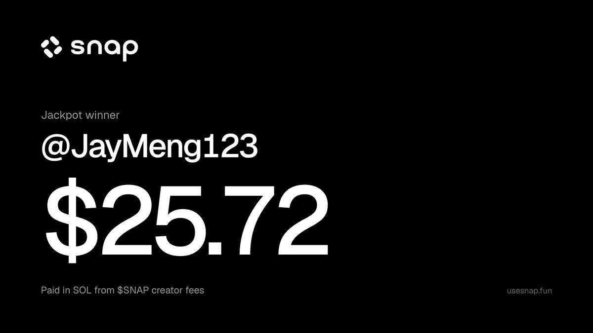 usesnapfun's tweet photo. Congratulations to our FOURTH Jackpot winner: @JayMeng123 

Log in via X to claim your winnings. https://t.co/QKhwd1zj5M