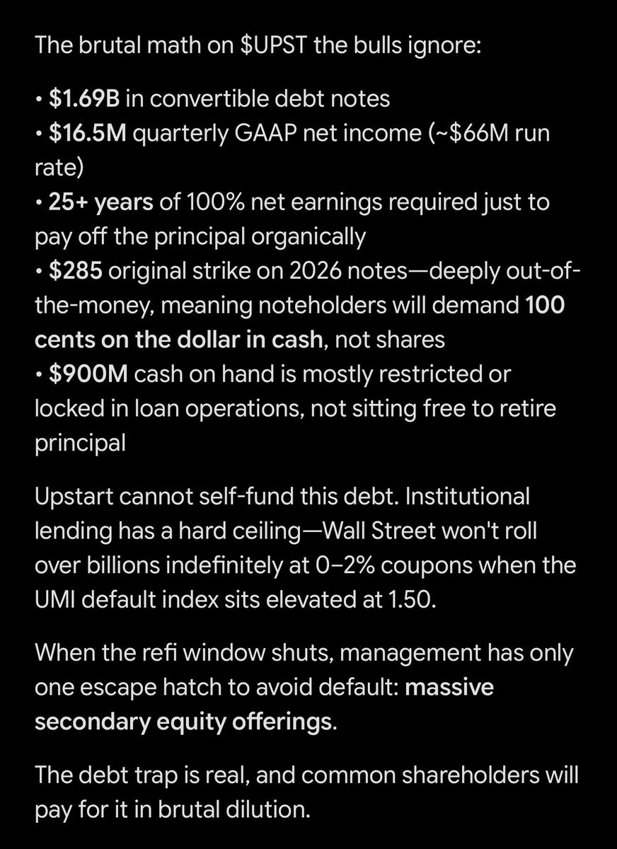 Trend_Trader007's tweet photo. The hard truth bulls don’t want to accept with the $1.69 billion dollar debt that upstart can never pay off unless there’s a secondary offering in play https://t.co/tyJELtcEcm