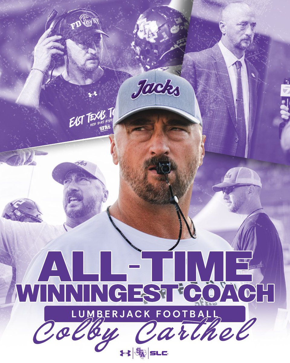 SFA_Football's tweet photo. Congratulations to @CoachCarthel on his career milestone as the All-Time Winningest Coach for in Lumberjack Football history 🪓

#AxeEm x #EastTexasTough https://t.co/x5upWBRyND