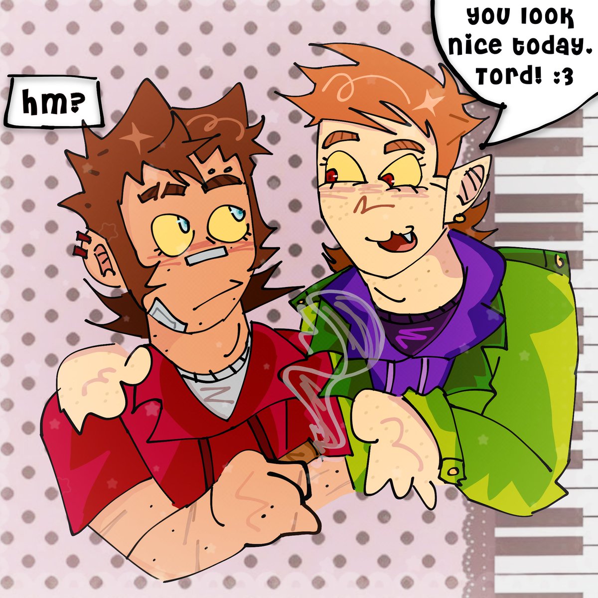 punkpinkrainbow's tweet photo. @RachelTries2D Hii!! I like your artstyle toooo much I may did took the way you drew Tord's hair and MATT'S RED EYES!!! Also you are my FAVORITE ARTIST you gave me an art INSPIRATION!! :D And I'm only like a 15y/o teenage girl :3 (Btw this is a #MattTord tehehe) https://t.co/nfXwhzCx4z