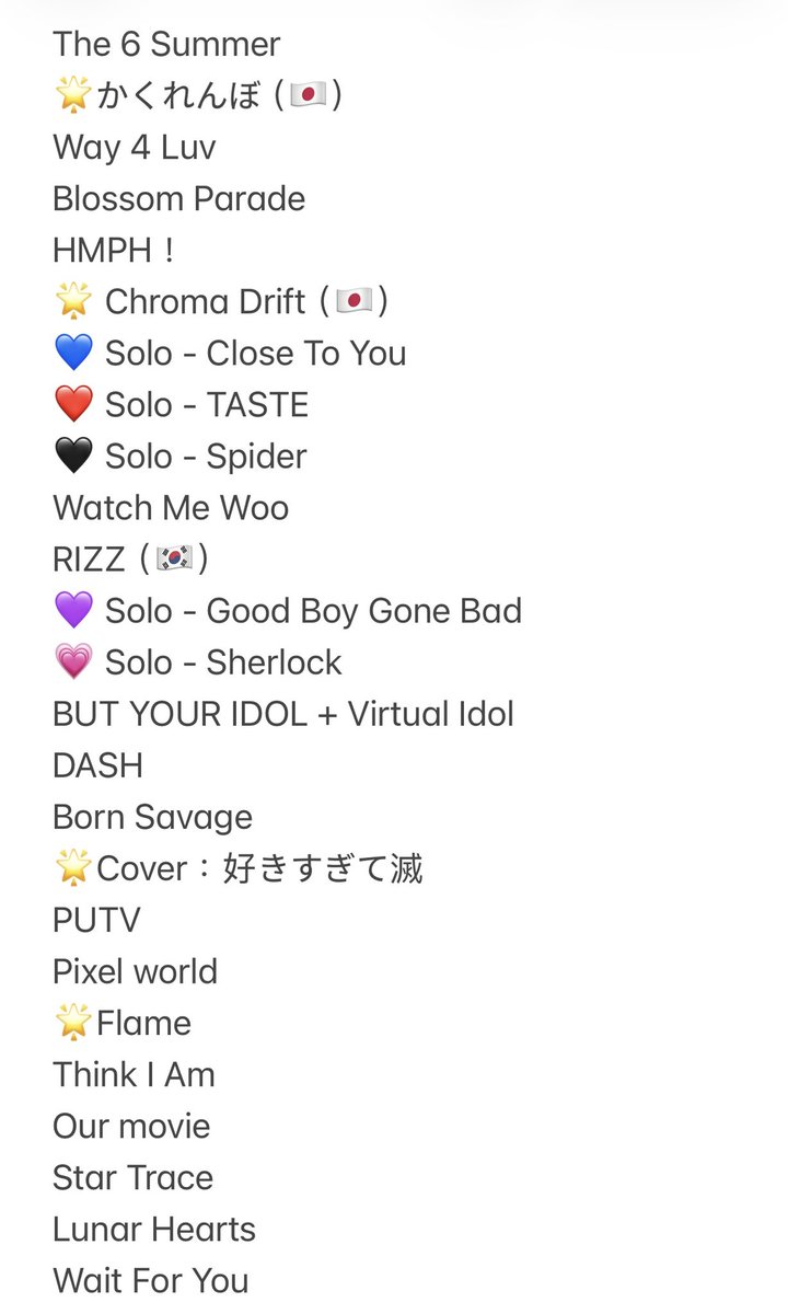 xx__Li__xx's tweet photo. 適当にまとめた👀🙏

2026 PLAVE World Tour
 [KEEP IT MANIC] in Japan Setlist 🎶 https://t.co/abmZ7tQhCL