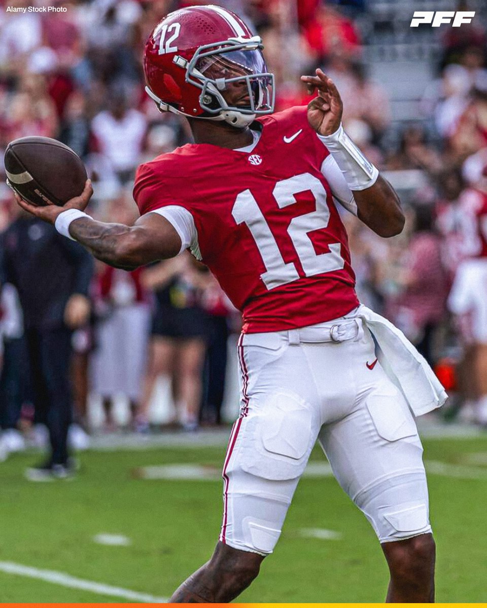 PFF_College's tweet photo. Alabama QB Keelon Russell | Week 4 vs South Carolina:

🐘 21/27
🐘 365 YDS
🐘 5 TDS
🐘 0 INTS

@AlabamaFTBL https://t.co/MyjSmudR91