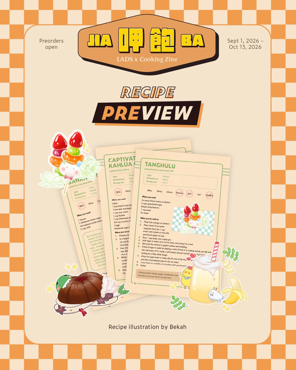 sfbaylads's tweet photo. 🍽️ Jia Ba: a LADS x Cooking Zine 🍽️

Nothing like sweets to brighten your day!

Thank you to @/stopongreen (Bluesky) for the really cute recipe illustrations!

🧡 https://t.co/tDvlYDXoOF https://t.co/xL2LzsfKBg