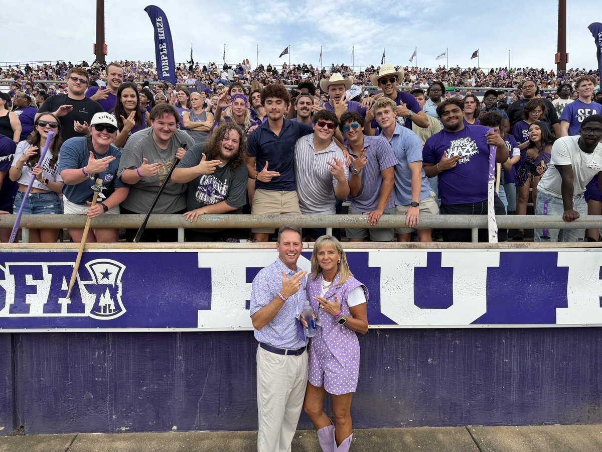 SFASU_President's tweet photo. What an incredible Family Weekend!
Congratulations to @CoachCarthel on becoming the winningest head football coach in @SFA_Football history.
Thank you to everyone who made it such a special weekend! #AxeEm https://t.co/rTAQQCutfc