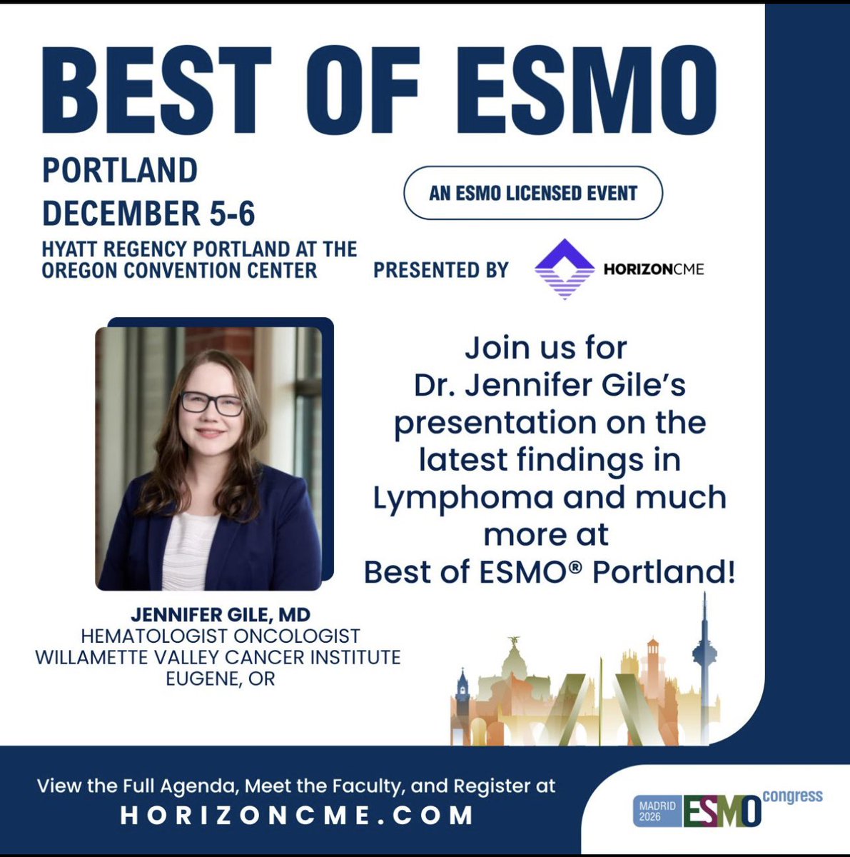 Jennifer Gile, M.D. ESMO 2026 slide: Excited to be joining the faculty for Best