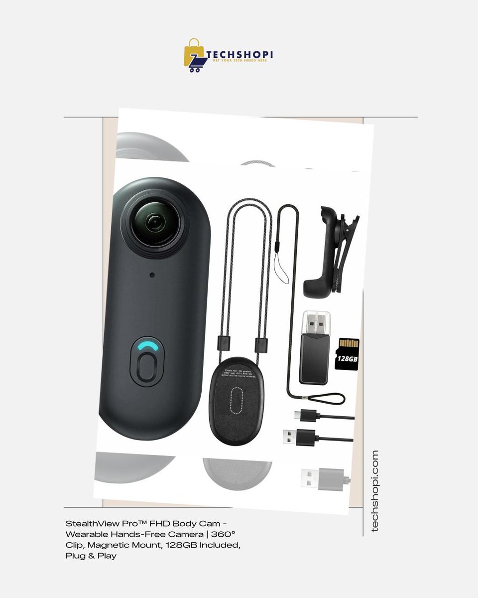 TechShopi's tweet photo. Capture every moment with the StealthView Pro™! 🎥✨ Wear it anywhere, anytime! With 360° views and 128GB storage, you’re always ready for the action! 🚀📸🎉 #SecurityCamera #HiddenCamera https://t.co/ZeNAOfTeAJ