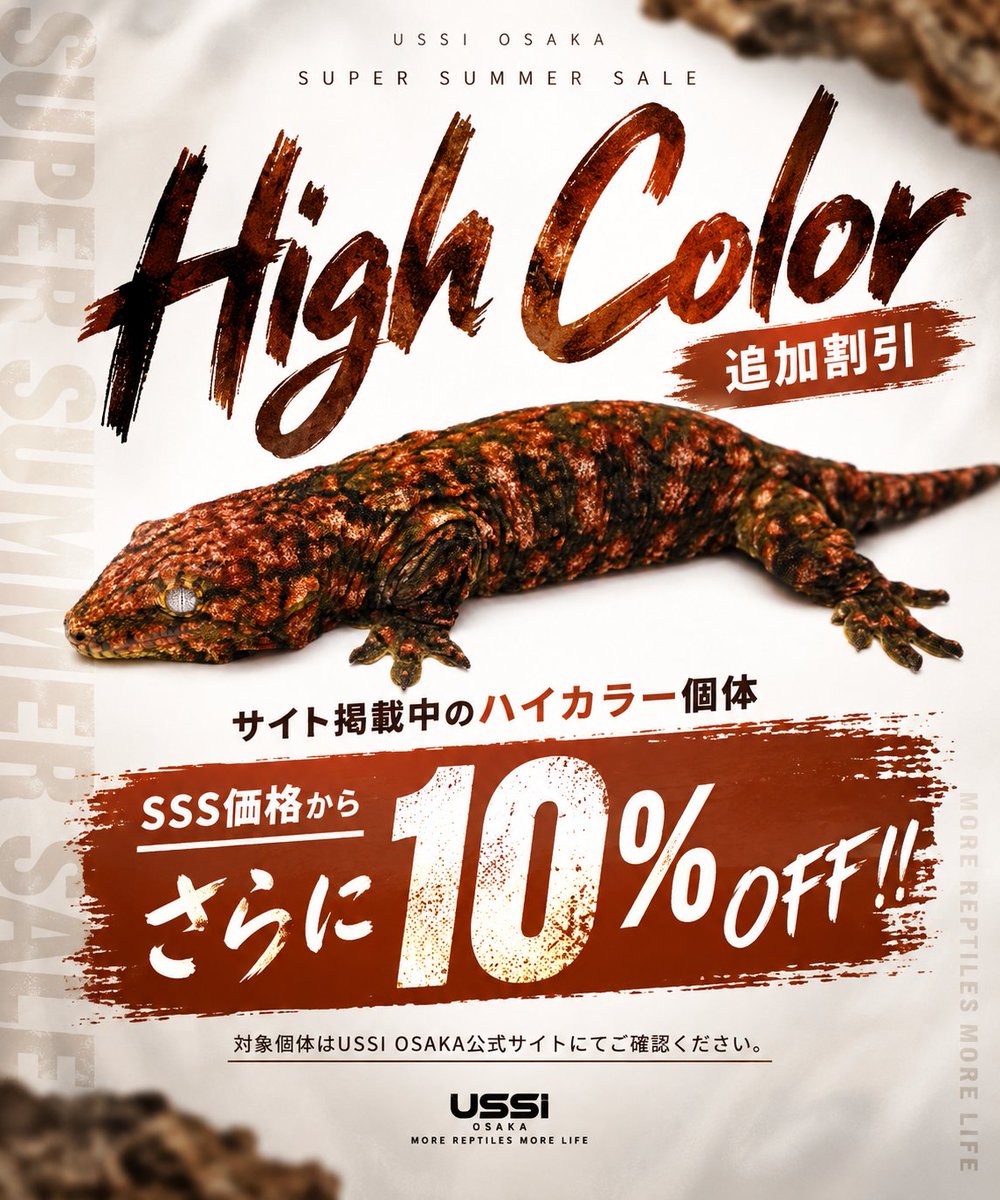 USSI_OSAKA's tweet photo. 現在のイベントまとめ

1.最大30%OFFのSSS PART 2

2.ボールパイソン追加割引
https://t.co/a2WJVthDks

3.レオパードゲッコー追加割引
https://t.co/eW4HSiXN60

4.ジャイアントゲッコー追加割引
https://t.co/AgGgvkIjK8 https://t.co/yg1vqNDLcE