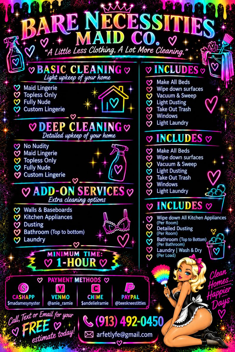 baremaidco's tweet photo. ✨ BARE NECESSITIES MAID CO. ✨
A Little Less Clothing. A Lot More Cleaning. 

SELECT AREAS ONLY: 📍
MO: Jackson • Clay • Cass • LaFayette • Ray
KS: Johnson • Wyandotte • Leavenworth • Miami • Linn

DM for availability &amp; a FREE estimate! 📩
@arfetlyfe https://t.co/4BL3VNO0dZ