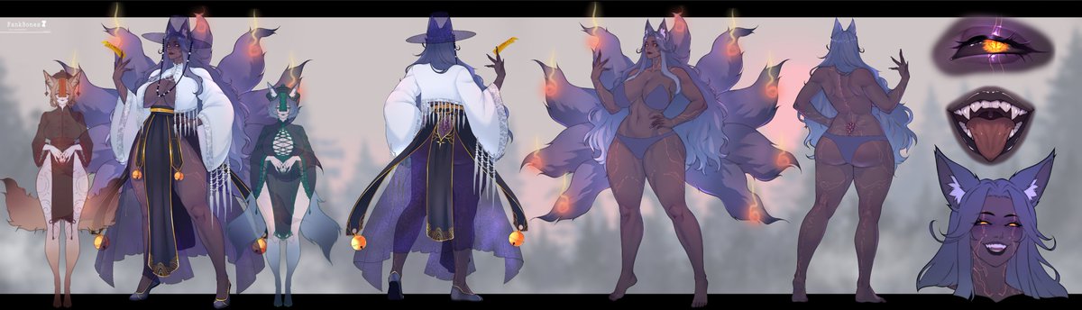 FankiBomb's tweet photo. Big reference sheet - Kitsune summoner and her jiangshi

Owner: @DarkonNataka https://t.co/Eb42GQppWP