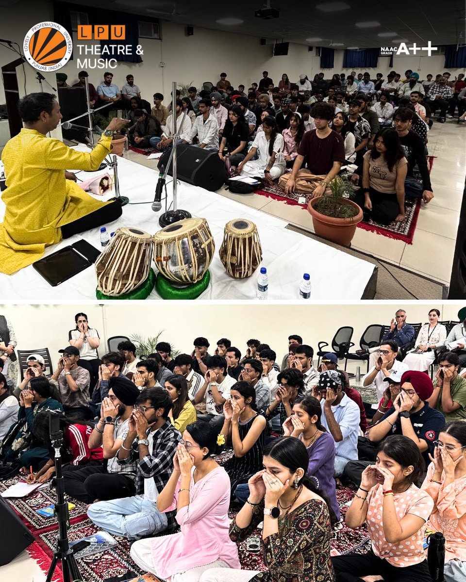 LPUTheatremusic's tweet photo. Day 1 of the workshop explored voice culture, vocal techniques, and diverse musical genres under the expert guidance of Hindustani classical vocalist Shree Debapriya Adhikary.
#LPUTheatre #LPUMusic #VoiceCulture #MusicWorkshop #HindustaniClassical https://t.co/DDZndWiDgR