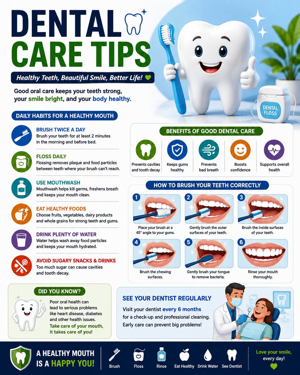FutureAISpace's tweet photo. 🦷 A healthy mouth, a happy you! 😁✨
Brush daily, floss regularly, and keep your smile shining!

 Future AI Space

#FutureAISpace #DentalCare  #HealthySmile #DentalTips #HealthyTeeth   #HealthyHabits #HealthTips  #TeethCleaning #BrushTwiceDaily  #HealthyLifestyle  #SelfCare https://t.co/Koc44KTFfH