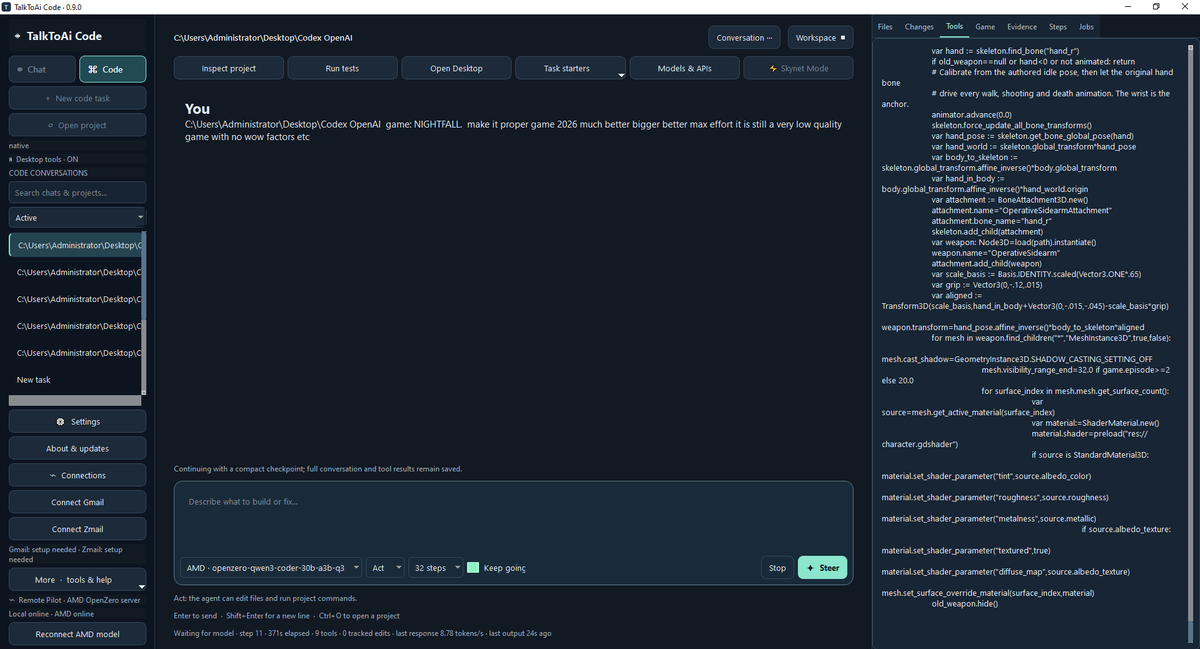 zerotalktoai's tweet photo. This is nice coding a game without paying anything running on CPU. #TalkToAiCode https://t.co/vL38rgRK0m
