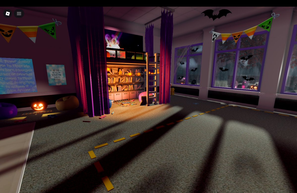 R3FLEX_RH's tweet photo. people claimed that there was something lurking around campus... this eveningfall is about to get spookier... can you spot it? #roblox #royalloween #royalehigh #eveningfall https://t.co/rxZWX4AbMV