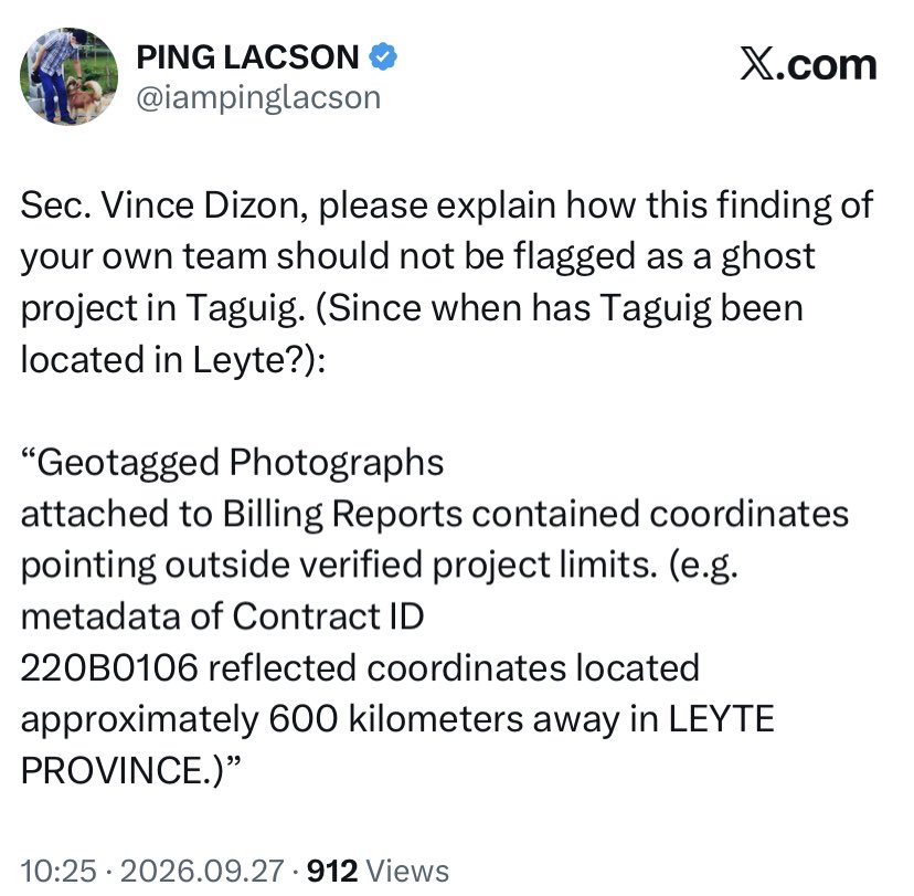 22three7eleven's tweet photo. Senator Ping directly challenges DPWH Sec. Vince Dizon: https://t.co/1XwijyDbpn