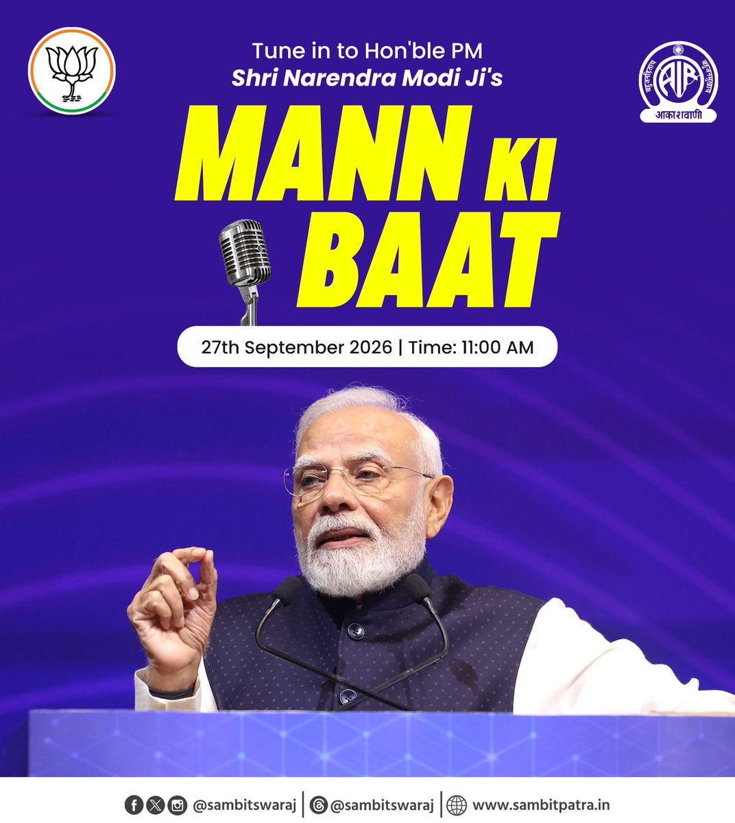 sambitswaraj's tweet photo. Tune in to Hon’ble PM Shri @narendramodi Ji’s ‘Mann Ki Baat’ today at 11 AM. 

#MannKiBaat https://t.co/JGKhvdOXAz