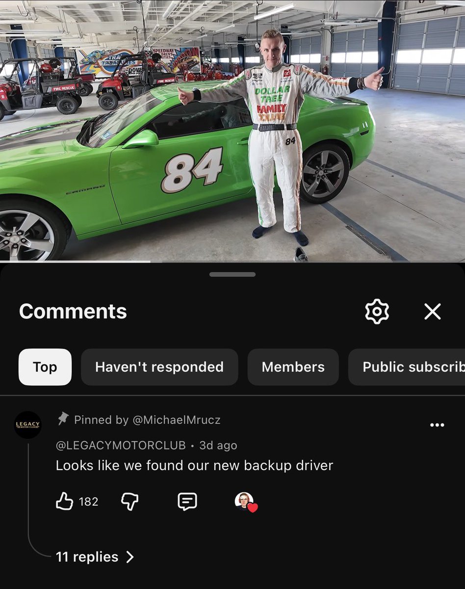 michael_mrucz's tweet photo. Formally announcing I will be on standby during the 2027 Daytona 500 in case Jimmie, Josh, Erik or Riley need me to step in @LEGACYMotorClub #putmeincoach https://t.co/52Rhu1hcey