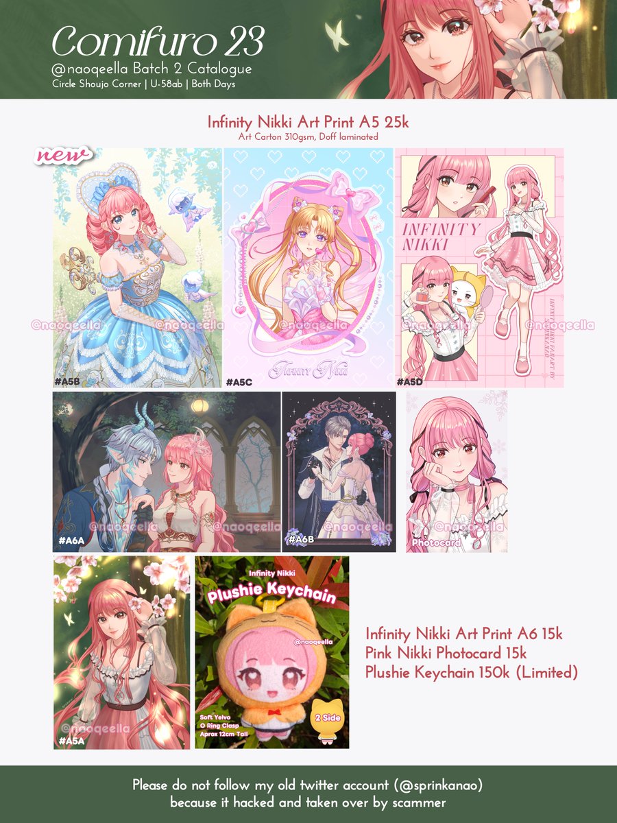 naoqeella's tweet photo. Hello! My #CF23 Batch 2 PO is open now !

🛍️ Pick up both days, Mail order ✅
🗓 Close 30 September 
🎀 Infinity Nikki, Card Captor Sakura, Precure, Tokyo Mew Mew, Kusuriya &amp; Various Shoujo

🔃&amp;💖 are appreciated!
Form link down below
#cf23catalogue (2/8) https://t.co/7Kn3duFUZK