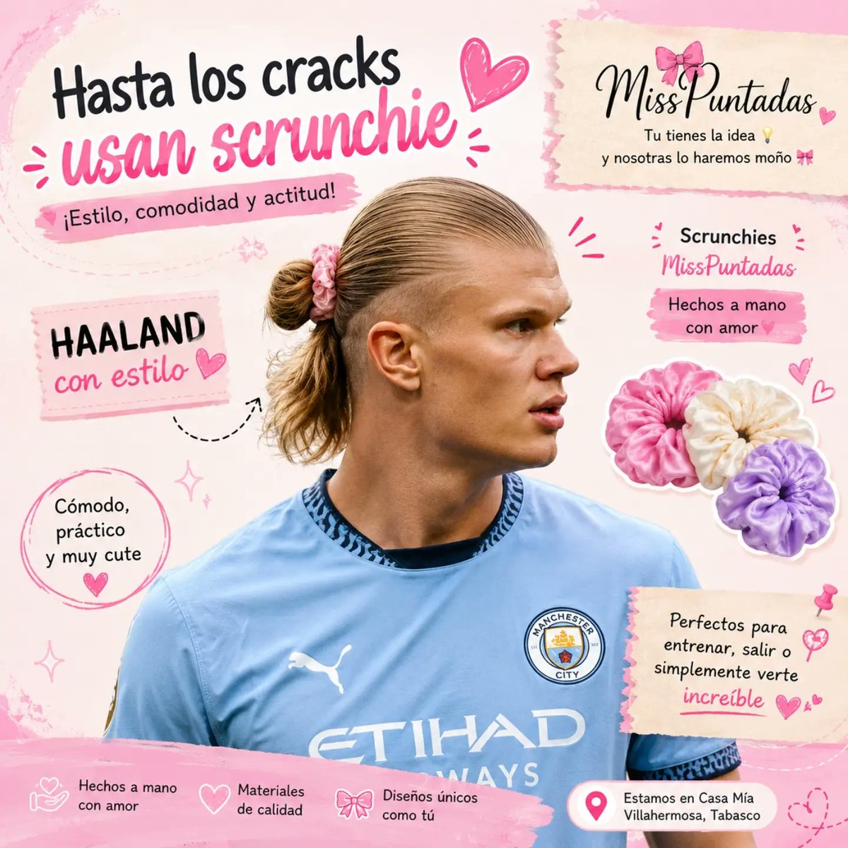 CarsStars1's tweet photo. Hasta los cracks saben que el estilo está en los detalles. Si Haaland luce increíble con el cabello recogido, tú también. Scrunchies suaves, cómodas y perfectas para entrenar, salir o elevar cualquier outfit. Desde $35 pesos en Casa Mí. https://t.co/xsGq2kZRQ7