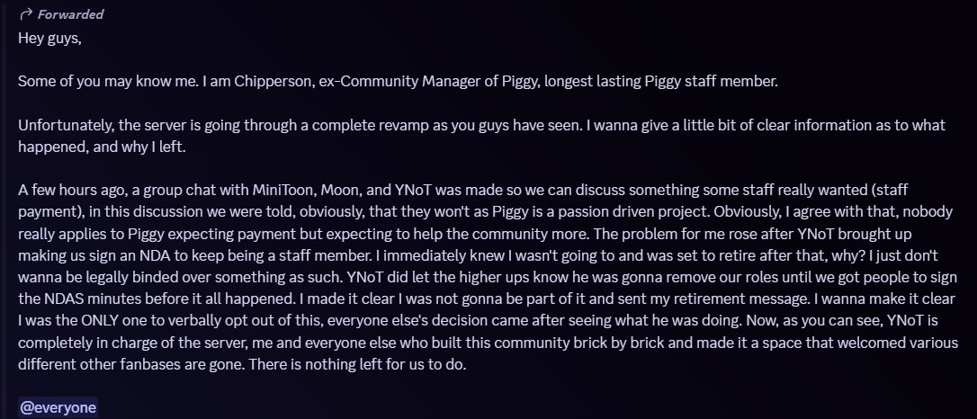 MiniToonfan99's tweet photo. STATEMENT FROM PIGGY DISCORD STAFF MEMBERS ABOUT WHAT HAPPENED https://t.co/b9LQtsFyUA