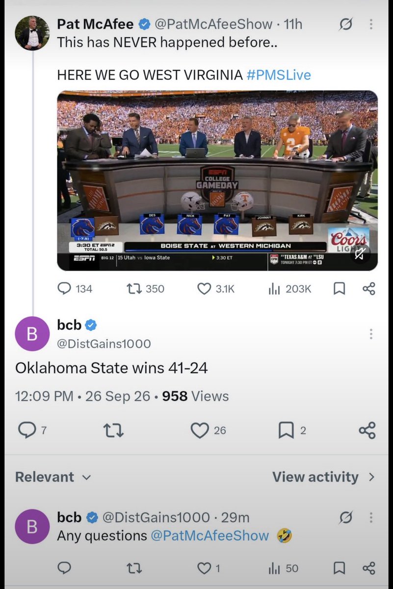 BroncoPoke's tweet photo. We’ve found @PatMcAfeeShow a replacement!!! 😂😂 someone get some aloe! https://t.co/pAAyfWrlyP