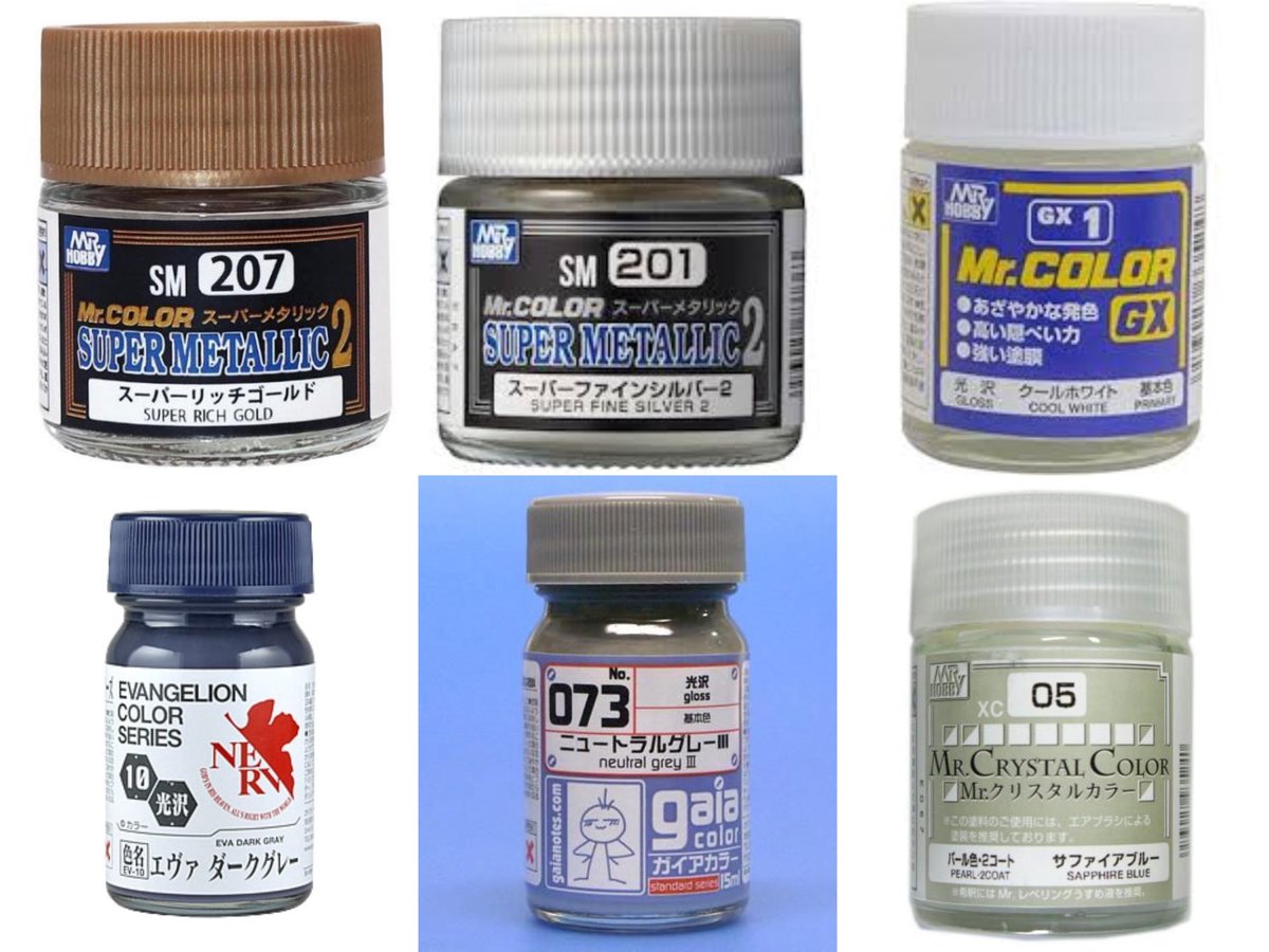 DZX3OO6ulgYNBnw's tweet photo. #この塗料使ってます 

全て黒サフ下地から
◽️金…スーパーリッチゴールド
◽️銀①…スーパーファインシルバー2＋クールホワイト
◽️銀②…スーパーファインシルバー2
◽️グレー…エヴァダークグレー→ニュートラルグレー3

◽️白…成形色→クリアーパープルでシャドウ→サファイアブルーでコート https://t.co/oH66bkw6jn