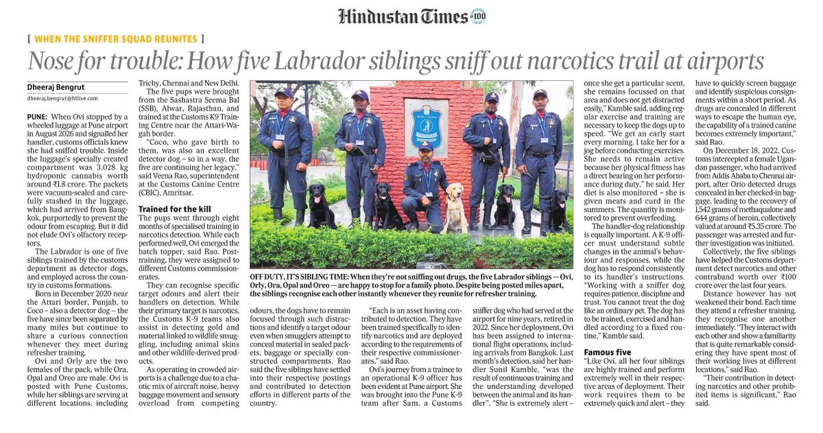 ymjoshi's tweet photo. Five Labrador siblings on one mission to sniff out smugglers across India
 ✍️@HTDheeraj
https://t.co/fTEnlE4UZX https://t.co/3xXyjY9pTn