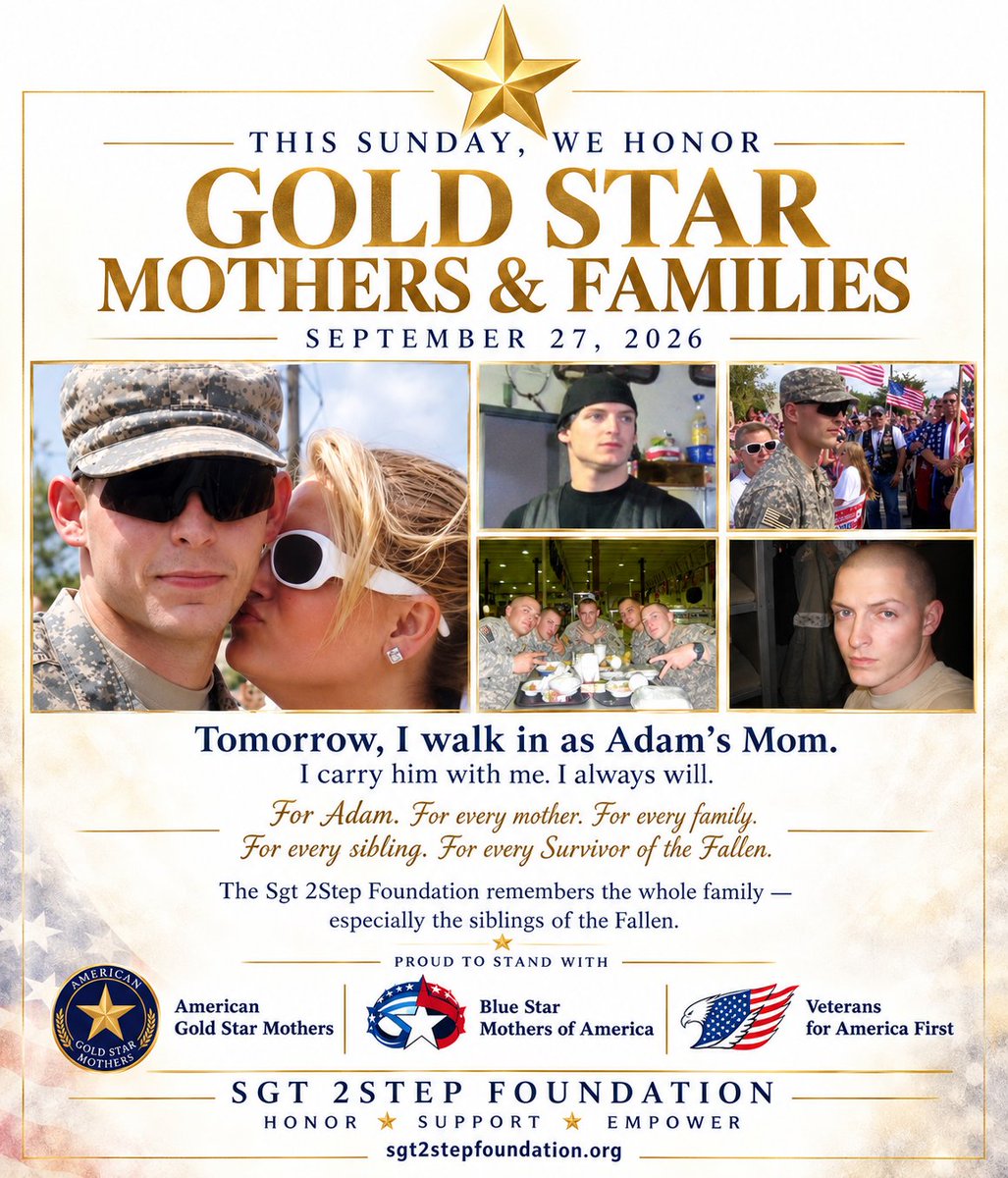 2stepact's tweet photo. As a Gold Star Mom, I know what it means to look at a table and see an empty chair. 💛

Tomorrow, on Gold Star Mother’s & Family’s Day, I honor every Gold Star family, every sibling and every Survivor of the Fallen — including those who may not carry an official title.

Loss does not require a title to be remembered.

EMPTY CHAIR came from my story, but this song is for ALL of us who are missing someone we love. 🪑💛

Who is missing from your table? Say their name. Share their memory. I’ll honor them with you.

🎵 EMPTY CHAIR
https://t.co/I1Dwa3jjOK

#EmptyChair #GoldStarMom #GoldStarFamilies #SurvivorsOfTheFallen #NeverForgotten @PatriotOnAir