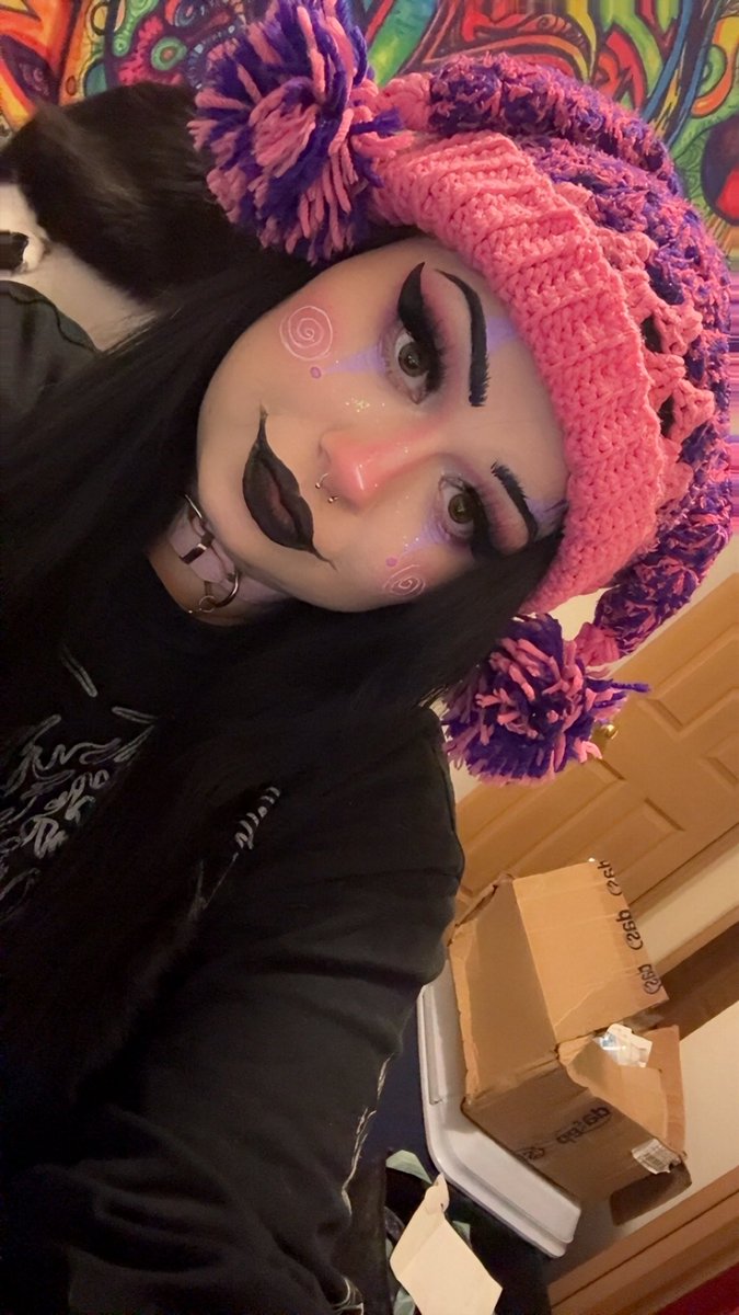 cemeterycryptid's tweet photo. Clown stream was fun (ignore the boxes my stream room is a catch all rn) https://t.co/G81uu5WQyM