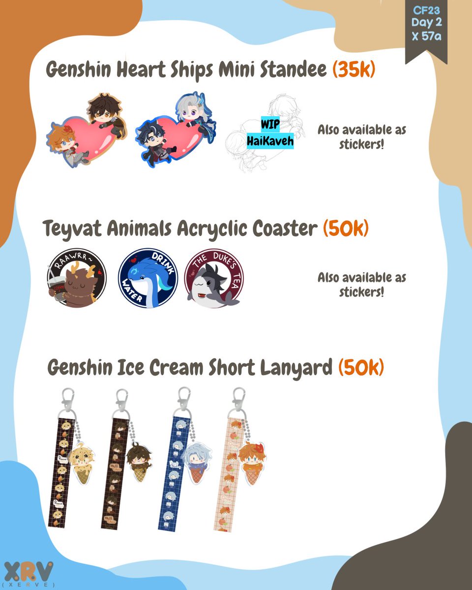 HelloXerve's tweet photo. Hewwo ✨
I finally finished my catalog (although two pieces are stil wip, my apologies)

Xerve's Little Corner goes to Comifuro23 (⁠◕⁠ᴗ⁠◕⁠✿⁠)
📍 ICE BSD
#️⃣ X-57a
🗓️ SUN, 1 Nov 2026
⭐ Genshin, HSR, Pandavva, Field of Mistria
🔗 Bellow

[1/2]

#cf23 #CF23PO #cf23catalogue https://t.co/XEkyvHxSA5