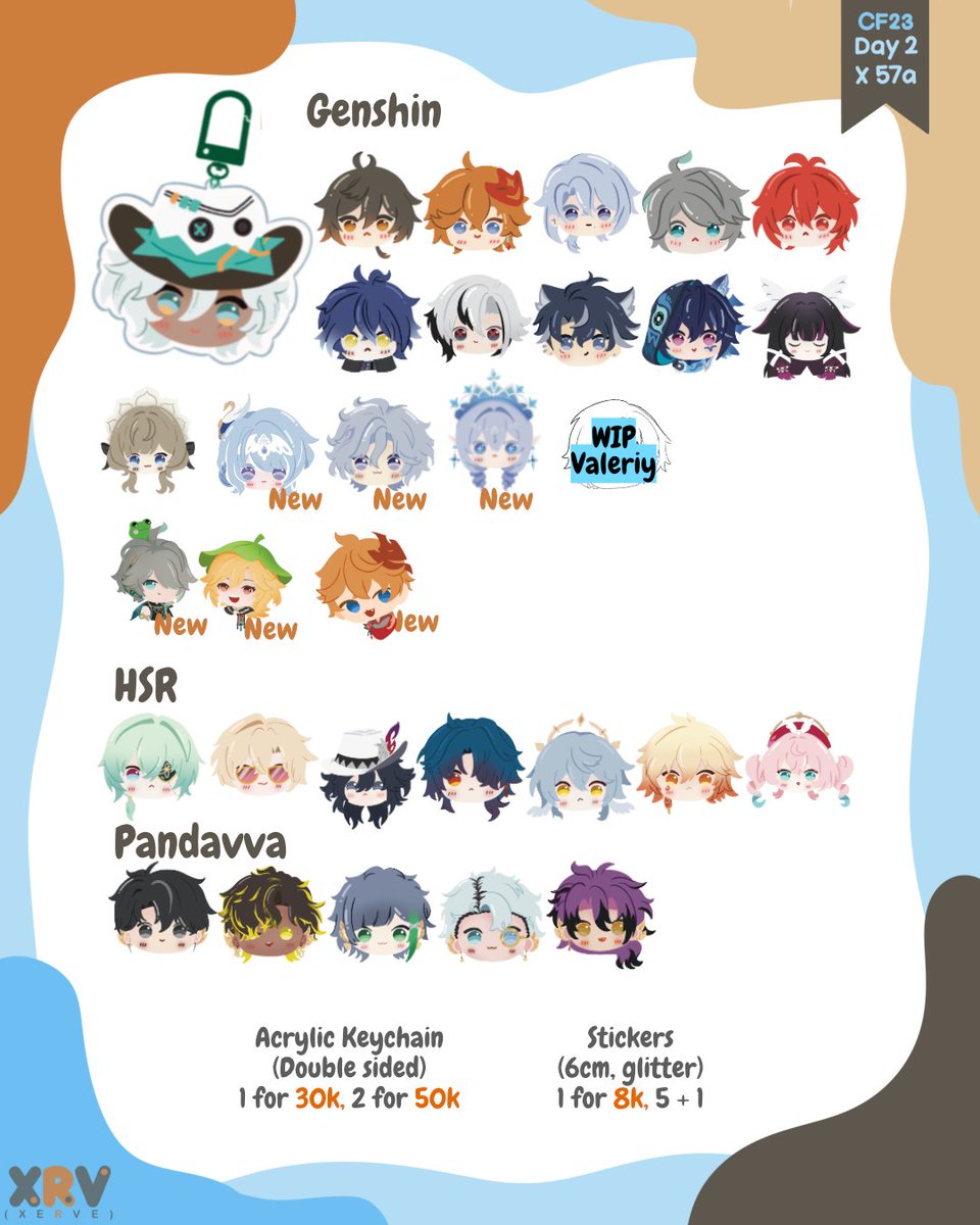 HelloXerve's tweet photo. Hewwo ✨
I finally finished my catalog (although two pieces are stil wip, my apologies)

Xerve's Little Corner goes to Comifuro23 (⁠◕⁠ᴗ⁠◕⁠✿⁠)
📍 ICE BSD
#️⃣ X-57a
🗓️ SUN, 1 Nov 2026
⭐ Genshin, HSR, Pandavva, Field of Mistria
🔗 Bellow

[1/2]

#cf23 #CF23PO #cf23catalogue https://t.co/XEkyvHxSA5