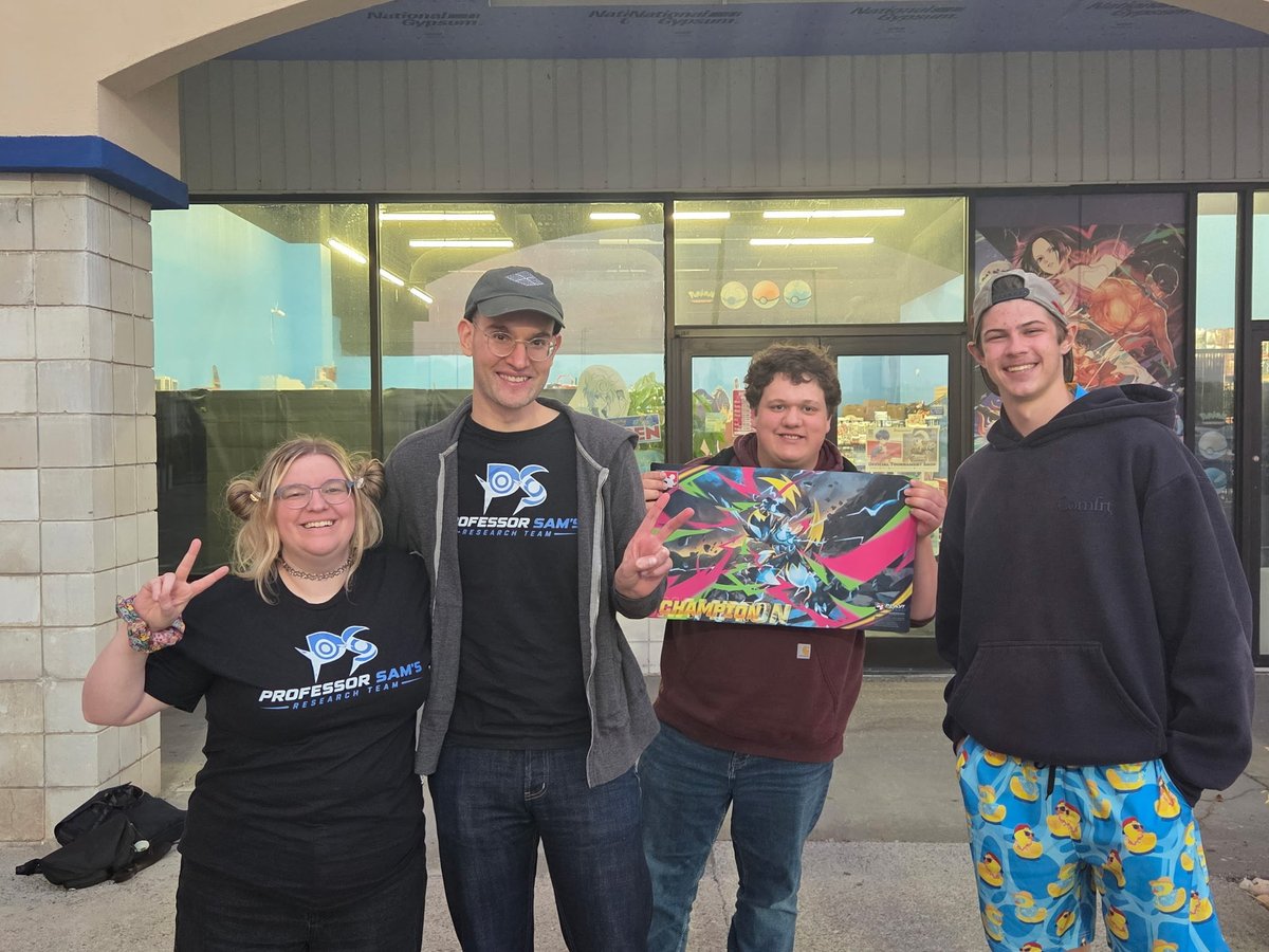 ProfSamsTeam's tweet photo. Shoutout to two of our Researchers who competed in today’s Pokémon League Cup at Hammergirl in Rochester! Brad (@BuffaloSelvedge ) took 3rd place, and Hanna took 7th place! A special congratulations to one of our Buffalo locals, Anthony, on taking 1st place and winning it all! https://t.co/WzG32YBAlR