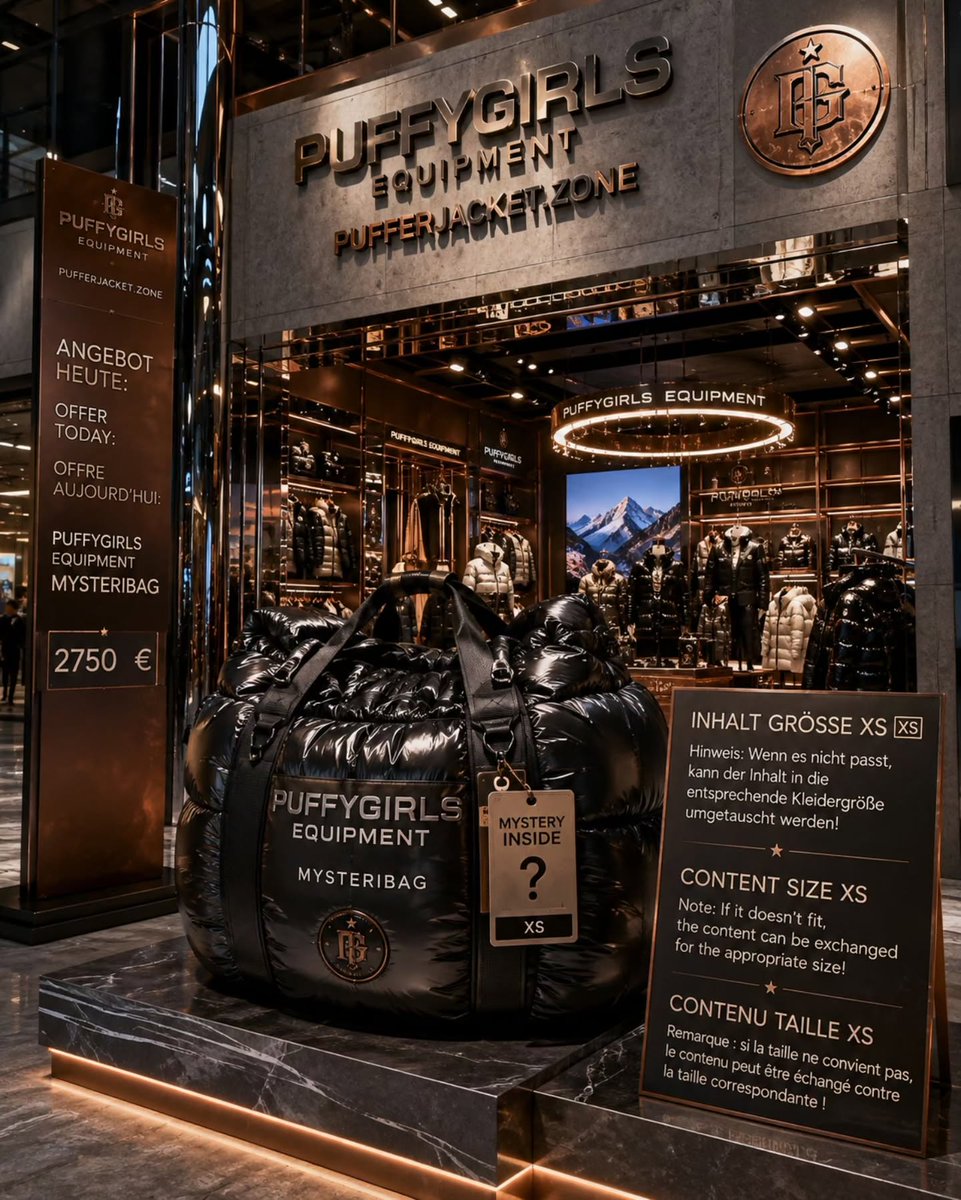victorlrf's tweet photo. Imagine finding a mystery bag at Puffygirls Equipment for €2, 750. Would you buy it without knowing what’s inside? Maximum 3 mystery bags per day available in one store. Follow @puffyjacket. zone for more. https://t.co/MzN09jQoB6