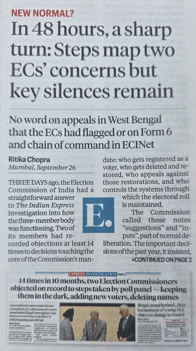 ajitanjum's tweet photo. CEC ज्ञानेश कुमार की धूर्तता और बेईमानी का खुलासा करने वाली रिपोर्टर रितिका चोपड़ा ने आज चुनाव आयोग के जवाब का जवाब दिया है .
इसे कहते हैं पत्रकारिता.
एक बार फिर @RitikaChopra__ को सौ तोपों की सलामी. https://t.co/fejhtNuyPE