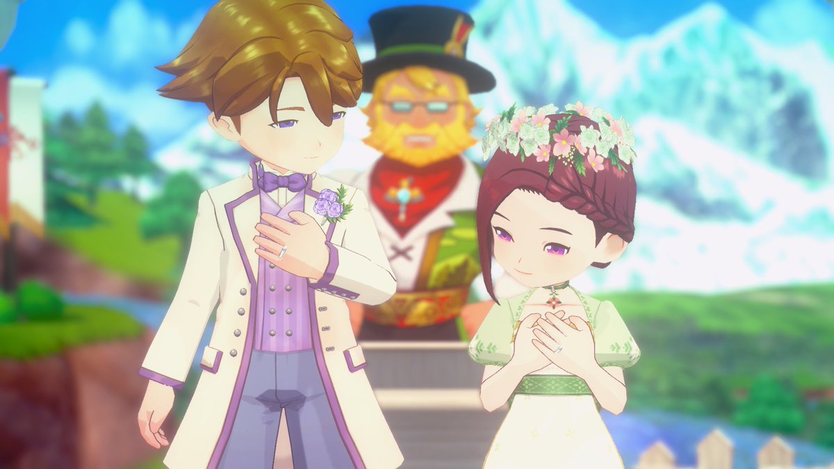 ume_like_a's tweet photo. 牧場物語65時間くらいやって遂に結婚イベント到達！2人の表情とてもいい…
のに、後ろのおっちゃんのせいでそっちにしか目がいかない👴(※町長です

今作はキャライベ沢山あるし移動もストレスなくて楽しい✊❤️ https://t.co/EuaNxFFxwR