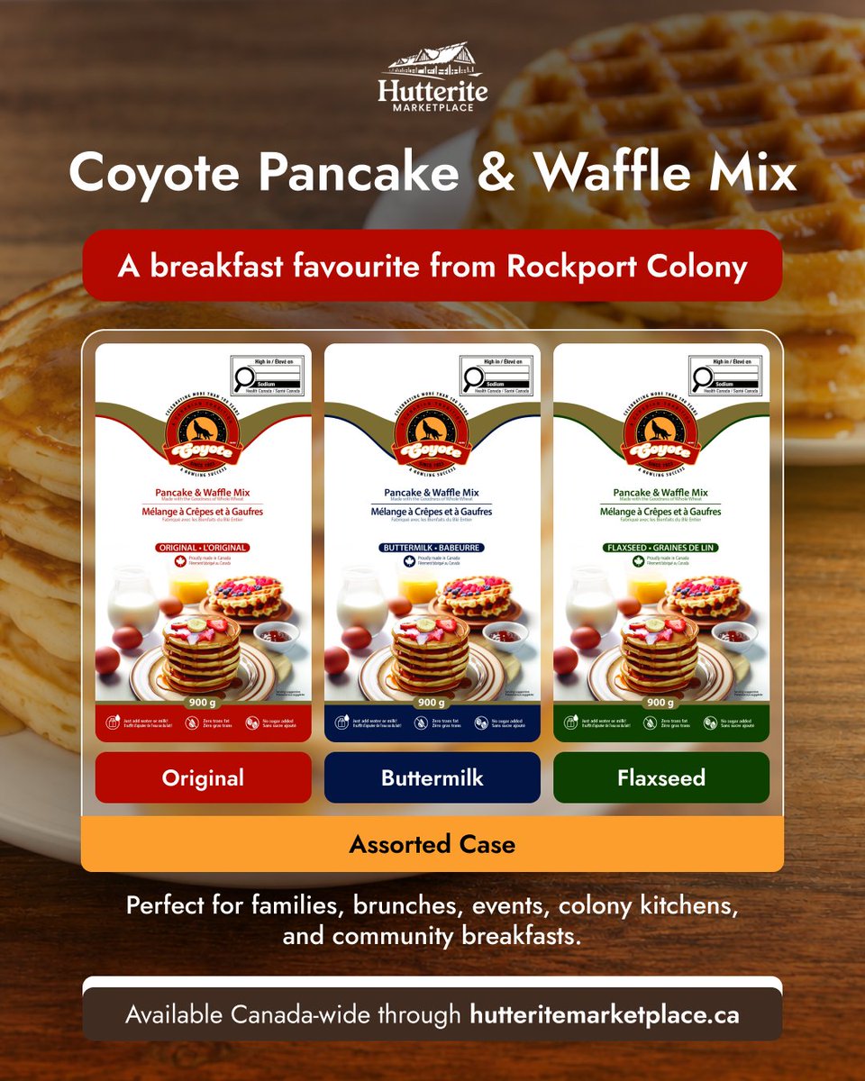 HutteriteMarket's tweet photo. Looking for an easy pantry item that works for home, events, group orders, and busy kitchens?
Order through Hutterite Marketplace:
https://t.co/90yAtD4Ts7
#HutteriteMarketplace #RockportColony #PancakeMix #WaffleMix #CanadaWide https://t.co/rEh02cbMK5