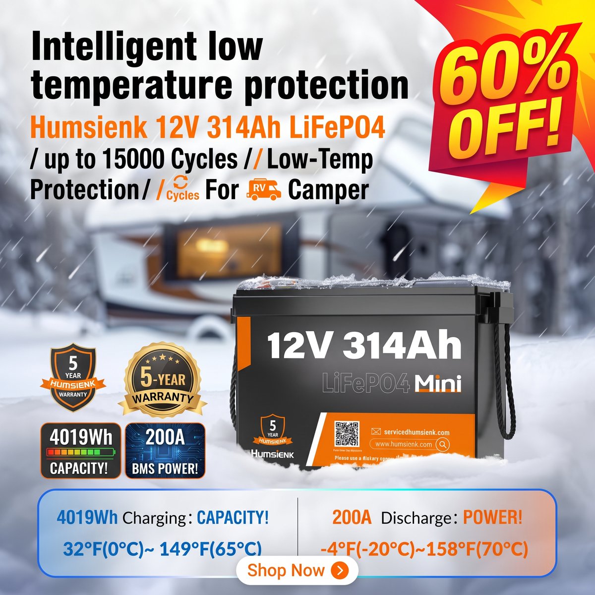 SultanaSheli's tweet photo. Humsienk 12V 314Ah LiFePO4 Battery Capacity 4019Wh 200A BMS Up to 15000 Cycles Low-Temp Protection For RV
👍👍Buy now: https://t.co/x3dRLF0pGU
🔥🔥 Discount: 60%🔥🔥
#Humsienk #LiFePO4Battery #314AhBattery #SolarBattery #RVBattery #OffGridPower https://t.co/6QgpvaHadd