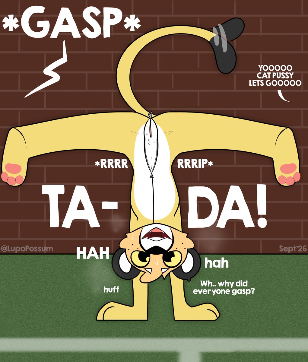 LupoPossum's tweet photo. The mascot just stuck the landing on a sick flip and-- oh, oh wow https://t.co/uVtPtO825U