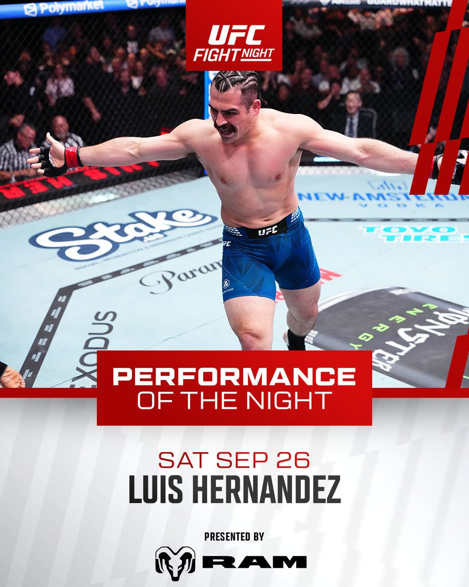 ufc's tweet photo. Luis Hernandez &amp; Yazmin Jauregui are going home with POTN bonuses from #UFCVegas121 !

B2YB: @RamTrucks https://t.co/x27eQwuomS