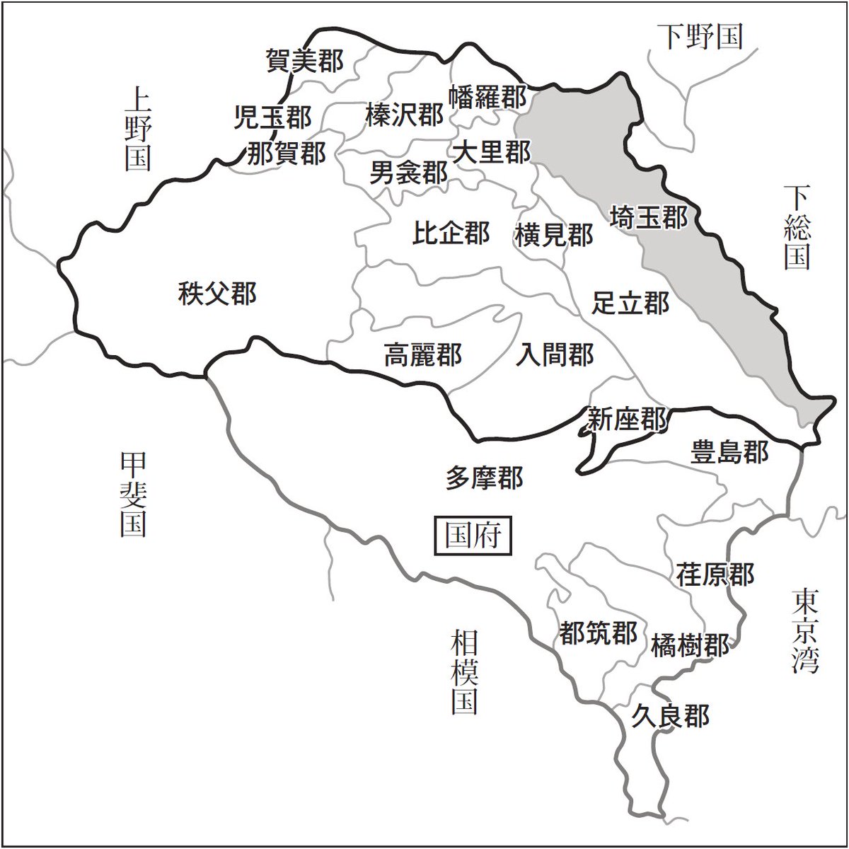reozon_terminal's tweet photo. 埼玉県って鉄道ができた影響で縦方向に文化圏が刻まれたイメージだけど、古代の郡の分け方とか見ると
結構今の文化圏と照らし合わせても変わらない気がする
（特に高崎線文化圏と東武伊勢崎線文化圏） https://t.co/IYHHbbDurY