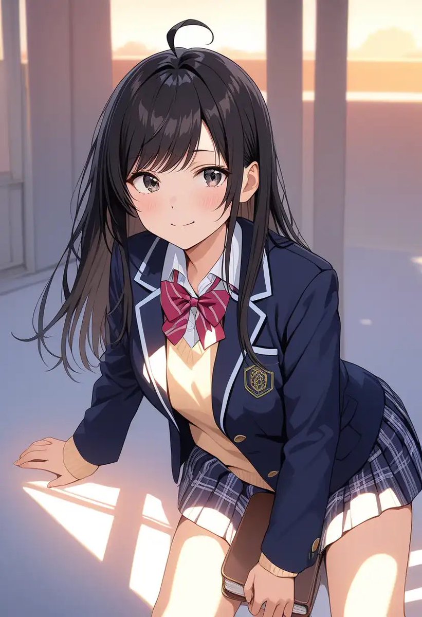 SHAYTOUSIE's tweet photo. 「……ねぇ、今日の放課後は私にくれるって言ったよね？
どこ行くか……二人だけの秘密ね♪」

#AIイラスト #AI生成 #AIArt #ブレザー #黒髪ロング #女子高生 #JK #制服女子 #女の子 https://t.co/O2clxSXe7U