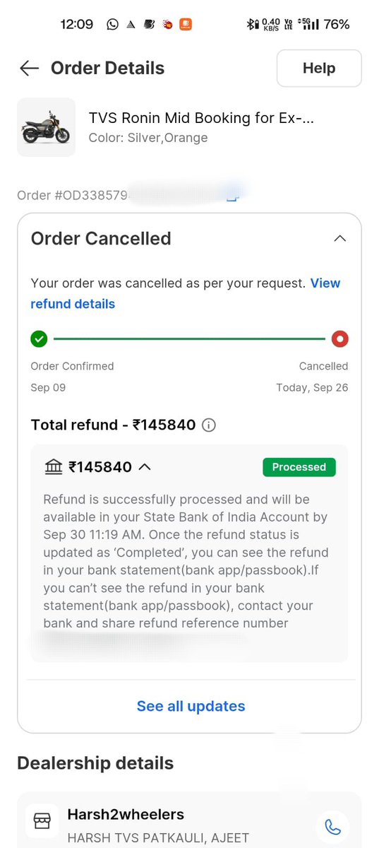 Goldy3402365995's tweet photo. FORCED CANCELLATION SCAM by @Flipkart!
Booked TVS Ronin. Dealer Harsh2wheelers demanded illegal extra cash &amp; denied delivery!
No help since 15 Sept &amp; today order FORCE-CANCELLED showing false "as per your request"! @GyanTherapy  @tvsmotorcompany #FlipkartScam #ConsumerRights https://t.co/JfXfxFUnmp
