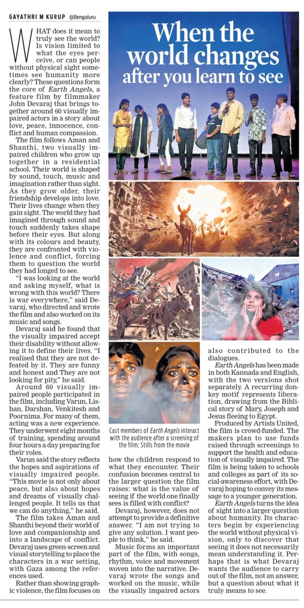 XpressBengaluru's tweet photo. #BrightSide
Earth Angels, a feature film by filmmaker John Devaraj, brings together 60 visually impaired actors in a story about love, peace, innocence, conflict and compassion, exploring what true sight means.
@Gayathriikurup
https://t.co/kLQgtaCGuR https://t.co/LIkGSGSAaw