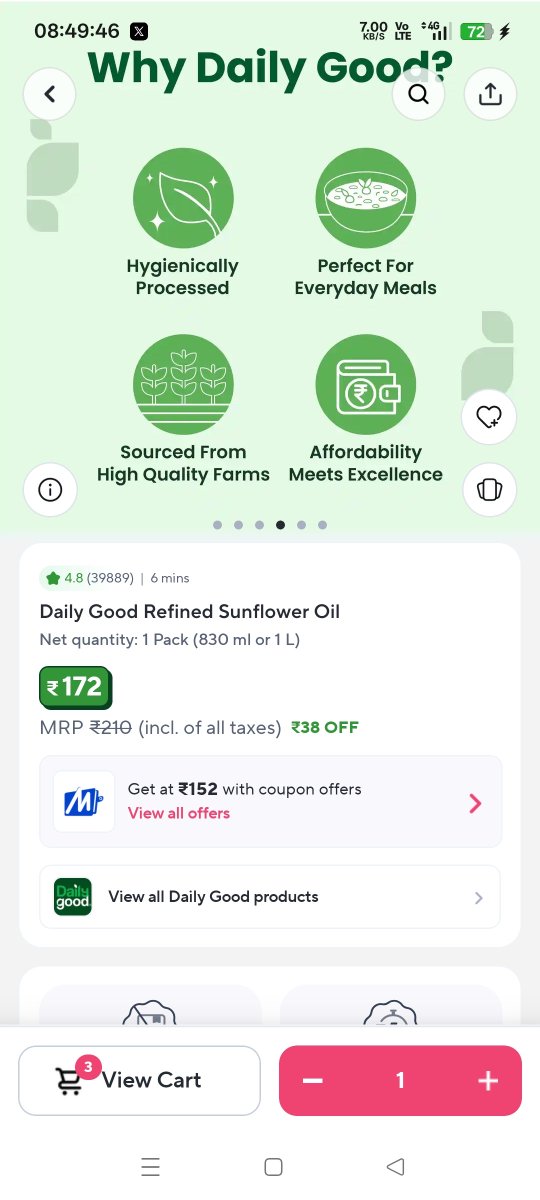 _kishore_rk's tweet photo. @ZeptoNow couldn't understand this pricing and quantity.
Will I get the 830 ml for 172₹ or 1 Litre for 172₹ couldn't understand this https://t.co/kw7lWNTLvV