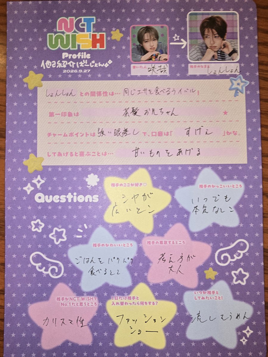 qqq_roro_ppp's tweet photo. 全員分上げときます
好きケミ嬉しすぎる🥰

メンバー全員プロフィール帳お渡し会
#NCTWISH https://t.co/4HmzKvsSVz