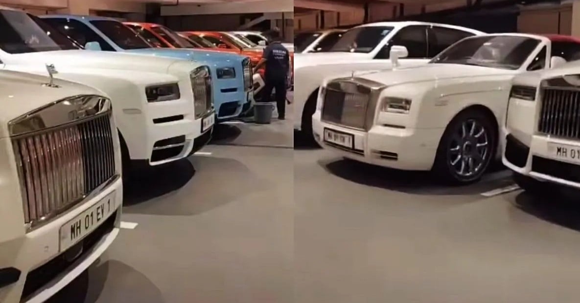 pou618's tweet photo. Video từ tài khoản Siddhant Rane 007 hé lộ kho xe khủng của gia đình Ambani tại gara Antilia. https://t.co/uA7N2TTo2g