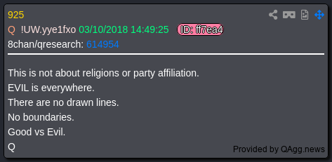7thDean's tweet photo. President Trump's Truth is 2:36 minute video label "NEVER GIVE UP" and has a timestamp of 9:25 AM EST

Q 236
Focus on Hussein.👈
Revelations coming very very soon.👈
HUMA - SA - Hussein.
HLR (first).
Civil rights attorney.
13th District - Sen.
DNC.
Hussein v HRC v McCain.
Why is this relevant?
Follow the money pre-pres.
Follow the connections pre-pres.
Why does Hussein travel ahead of POTUS?
Why did Hussein travel behind POTUS? 
Think Asia.
Think NK.
What was told re: NK during the past 8 years?
What dramatic shift occurred re: NK post election of POTUS?
Reconcile.
Define hostage.
The Sum of all Fears. 
Why are sexual harassment claims all appearing suddenly? 
Coincidence? 
What is a pill?
When is it hard to swallow? 
How do you remove your enemies from positions of influence and authority? 
Define stages. 
Define puppets.
Define puppet handlers. 
Define proxy war.
Define proxy war. 
Define proxy war.
Expand your thinking.
Why is Justice stalling release of c-level info?
Think. 
Does POTUS control all matters classified? 
Think.
Have faith.👈
These people are losers!
Q

Q 925
This is not about religions or party affiliation.👈
EVIL is everywhere.
There are no drawn lines.
No boundaries.
Good vs Evil.👈
Q

This comm from President Trump is loaded with information but his message is clear: Focus on Hussein, Revelations are coming very very soon. Have faith, "NEVER GIVE UP." This is not about religions or party affiliation this is about Good vs Evil..🕊️👊👿🙏

Hold the line, God Wins!!!💪🇺🇸🕊️😇🔥
