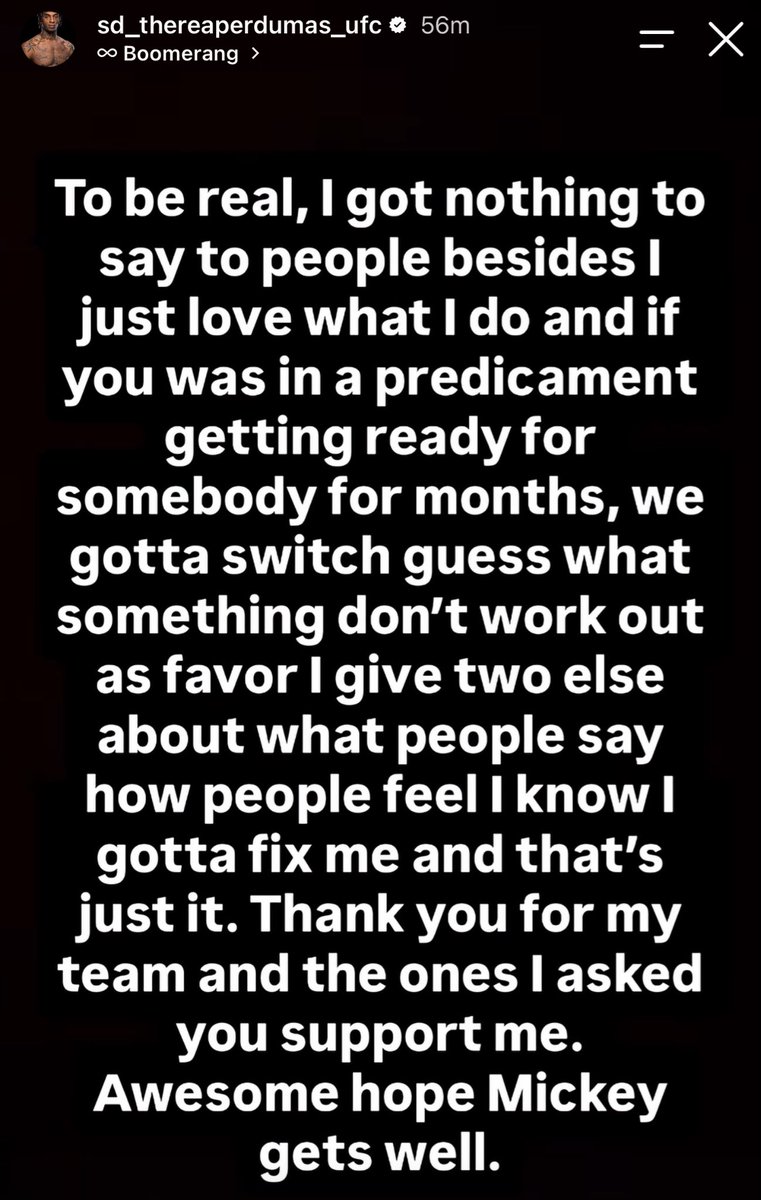 realkevink's tweet photo. Sedriques Dumas Posts a Statement Following His #UFCVegas121 Fight ⬇️

“If you was in a predicament getting ready for somebody for months, we gotta switch guess what something don't work out as favor” https://t.co/e8MqIpcjdQ
