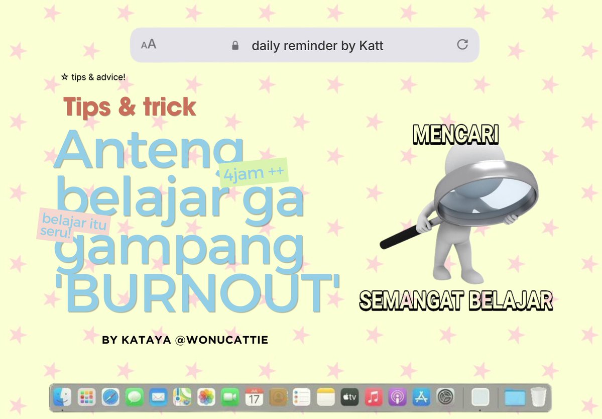 wonucattie's tweet photo. Hi there! Thread ini buat kalian yang lagi berada di fase capek, bosen belajar, demot, dll. Aku ada tips &amp; trick biar anteng belajar lama dan ga mudah burnout! basic on my experience yaw ⭐️__⭐️

—a thread by Kataya https://t.co/YV6ZXpeNxO